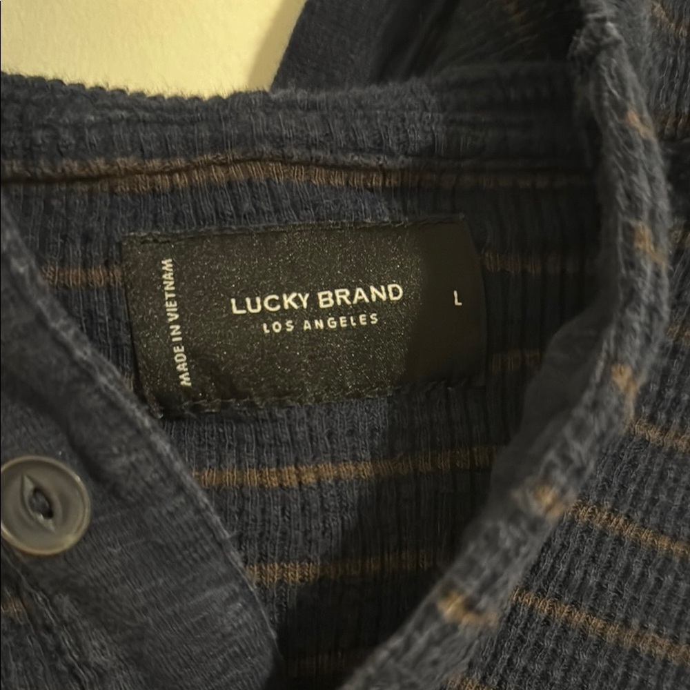 Lucky Brand Navy Thin-Stripe Long Sleeve Hooded Henley - Picture 2 of 6